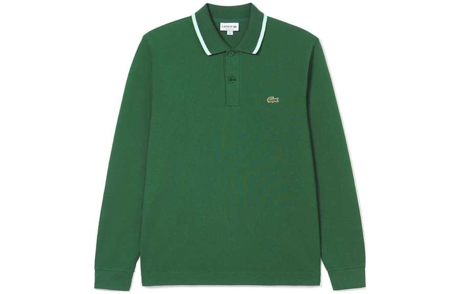 LACOSTE Polo Shirts Men's Green Polo Collar Moderate Straight Fit