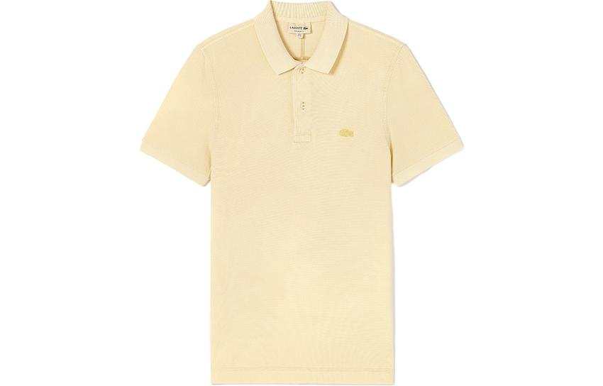LACOSTE Polo Shirts Men's Beige Yellow Polo Collar Moderate Straight Fit