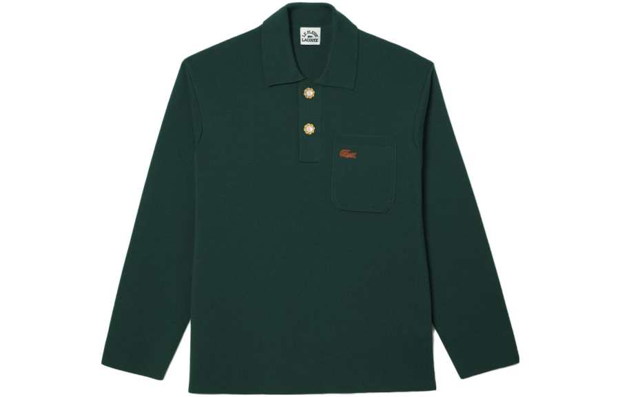 LACOSTE Polo Shirts Men's Green Polo Collar Moderate Straight Fit