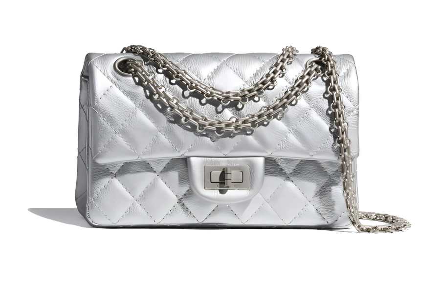 CHANEL 2.55 Grain Embossed Calfskin Shoulder Bag, Crossbody Bag Mini Women's Silver