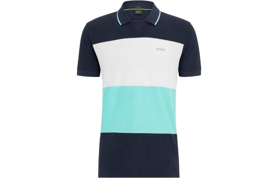 HUGO BOSS Polo Shirts Men's Dark Blue Polo Collar Moderate Straight Fit
