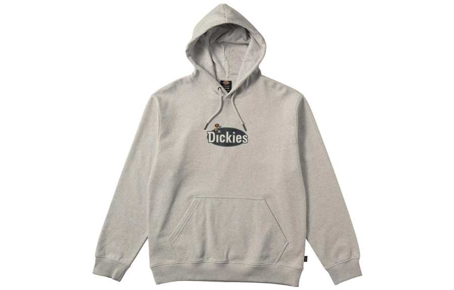Dickies x TOM KNOX Collaboration, Hooded Fleece Lined American Casual Pullover Sweatshirt Unisex Light Smoke Gray