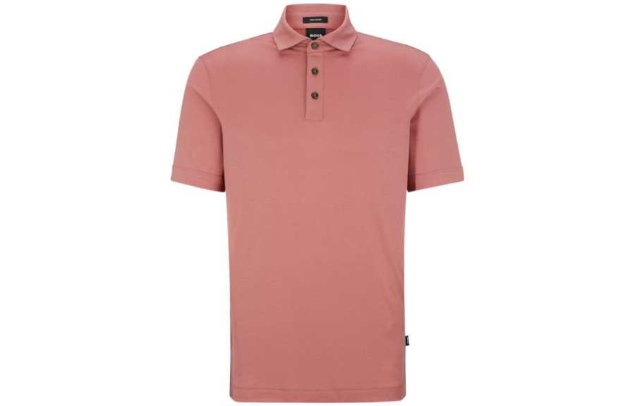 HUGO BOSS Polo Shirts Men's Light Pink Polo Collar Moderate Straight Fit