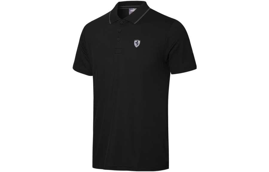 PUMA X FERRARI Polo Shirts Men's Black Polo Collar Moderate Straight Fit