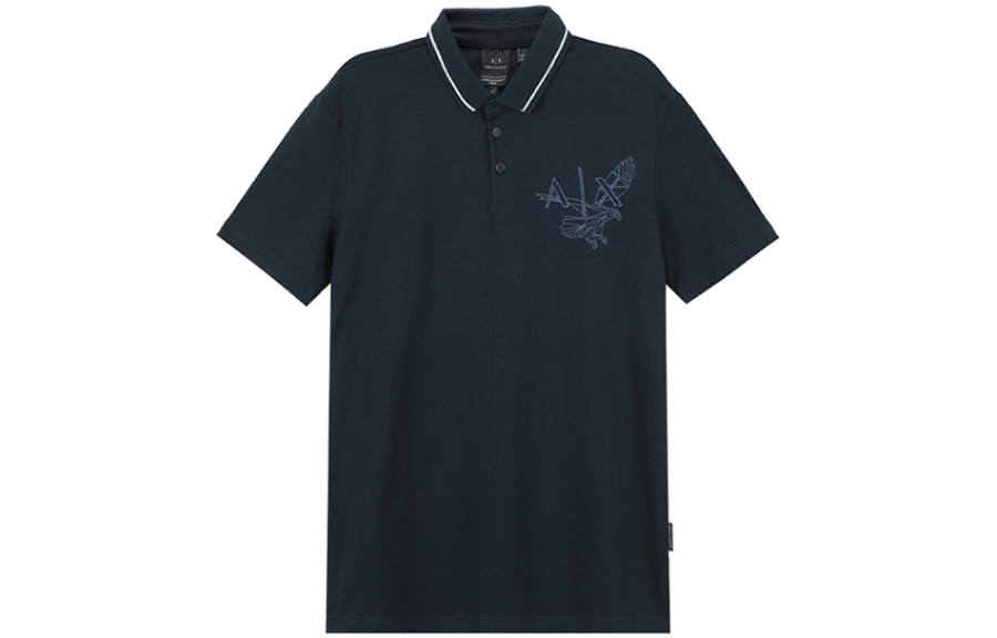 ARMANI EXCHANGE Polo Shirts Men's Marine Blue Polo Collar Moderate Straight Fit