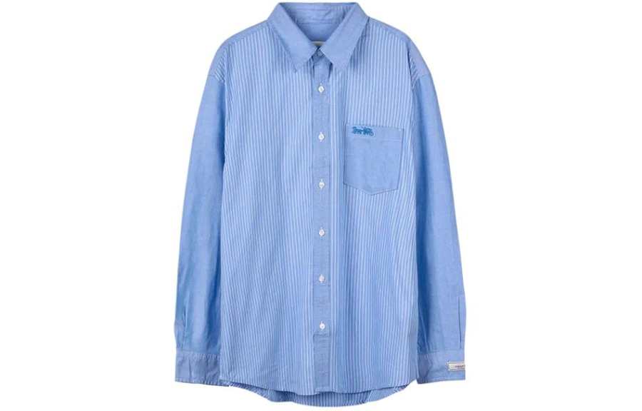 COACH COACH Shirts Men's Blue Pointed Collar Moderate Hawaii