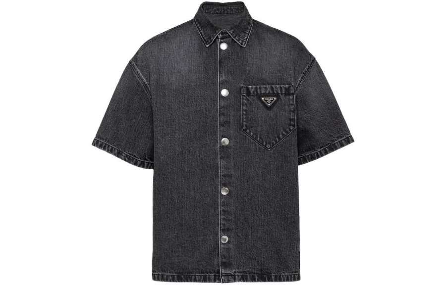 PRADA PRADA Logo Plaque Short Sleeved Denim Shirt