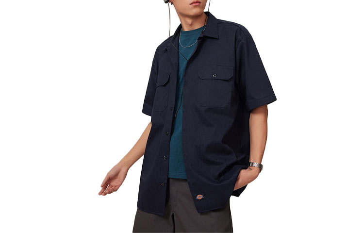 Dickies Dickies Shirts Men's Dark Marine Blue Lapel Moderate Other