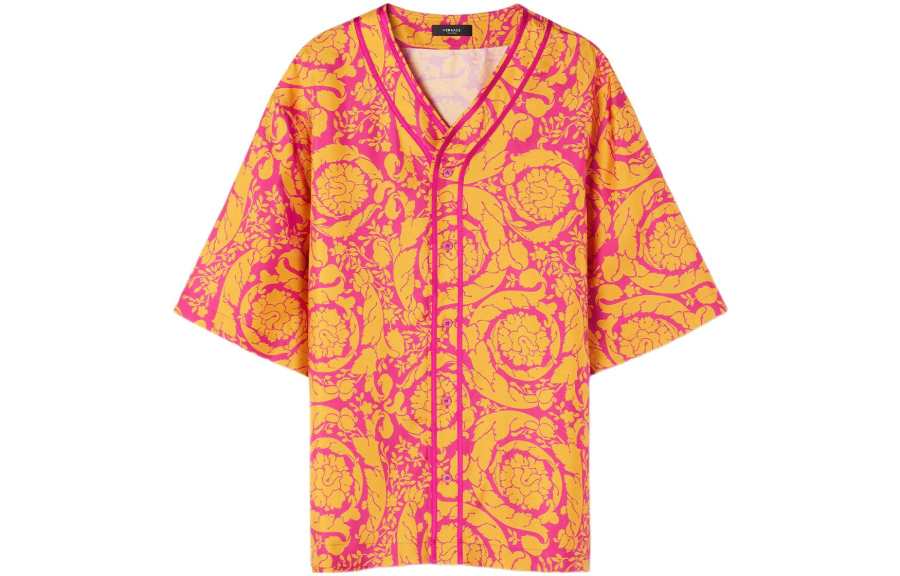 VERSACE VERSACE Shirts Men's Yellow Pink V Neck Moderate