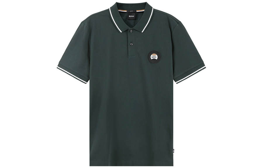 HUGO BOSS Polo Shirts Men's Dark Green Polo Collar Moderate Straight Fit
