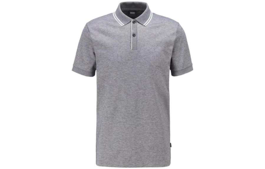 HUGO BOSS Polo Shirts Men's Gray Polo Collar Moderate Straight Fit