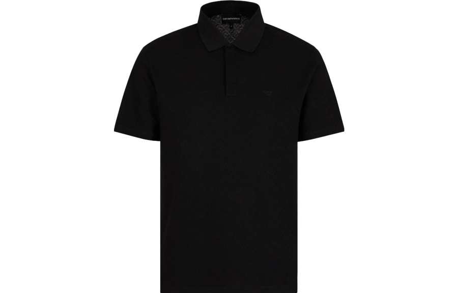 EMPORIO ARMANI Polo Shirts Men's Black Polo Collar Moderate Straight Fit