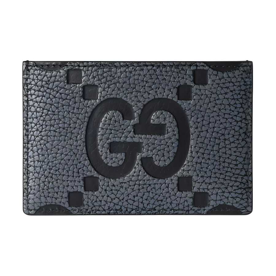 GUCCI Maxi GG Grain Leather Card Holder Large Men's Dark Gray & Black
