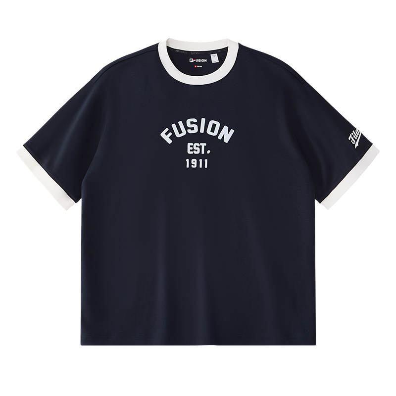 FILA FUSION T Shirts Men's Dark Abyss Blue Crew Neck