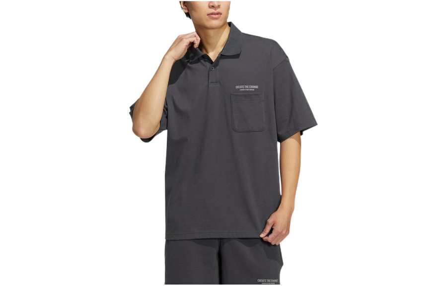 Adidas Adidas Polo Shirts Men's Solid Gray Polo Collar Moderate Straight Fit
