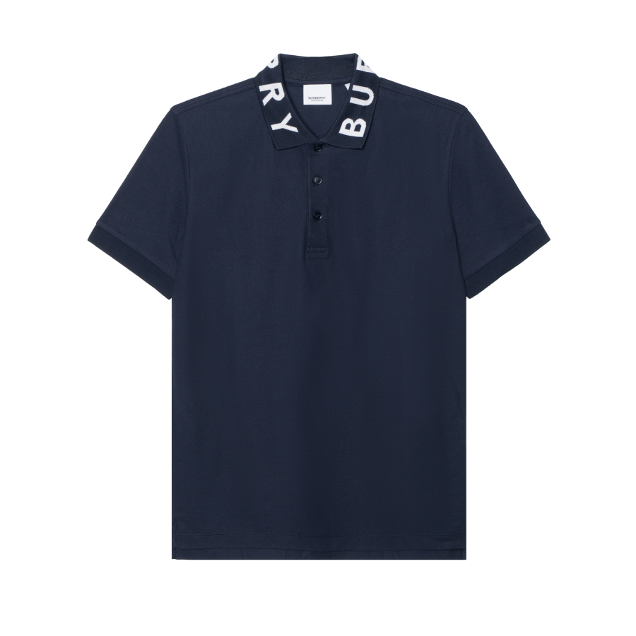 Burberry SS23 Logo Print Short Sleeve Polo Shirt Navy Blue
