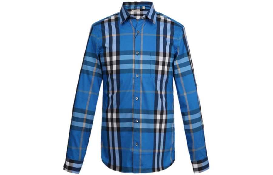 Burberry Shirts Men's Blue Lapel Moderate Other