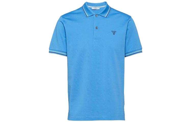 PRADA Polo Shirts Men's Blue Crew Neck Moderate Straight Fit