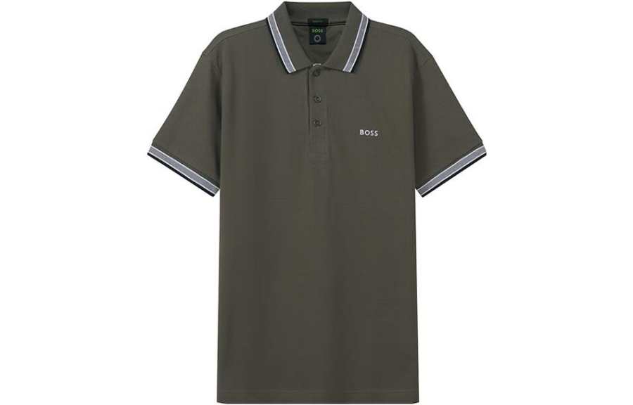 HUGO BOSS Polo Shirts Men's Army Green Polo Collar Moderate Straight Fit