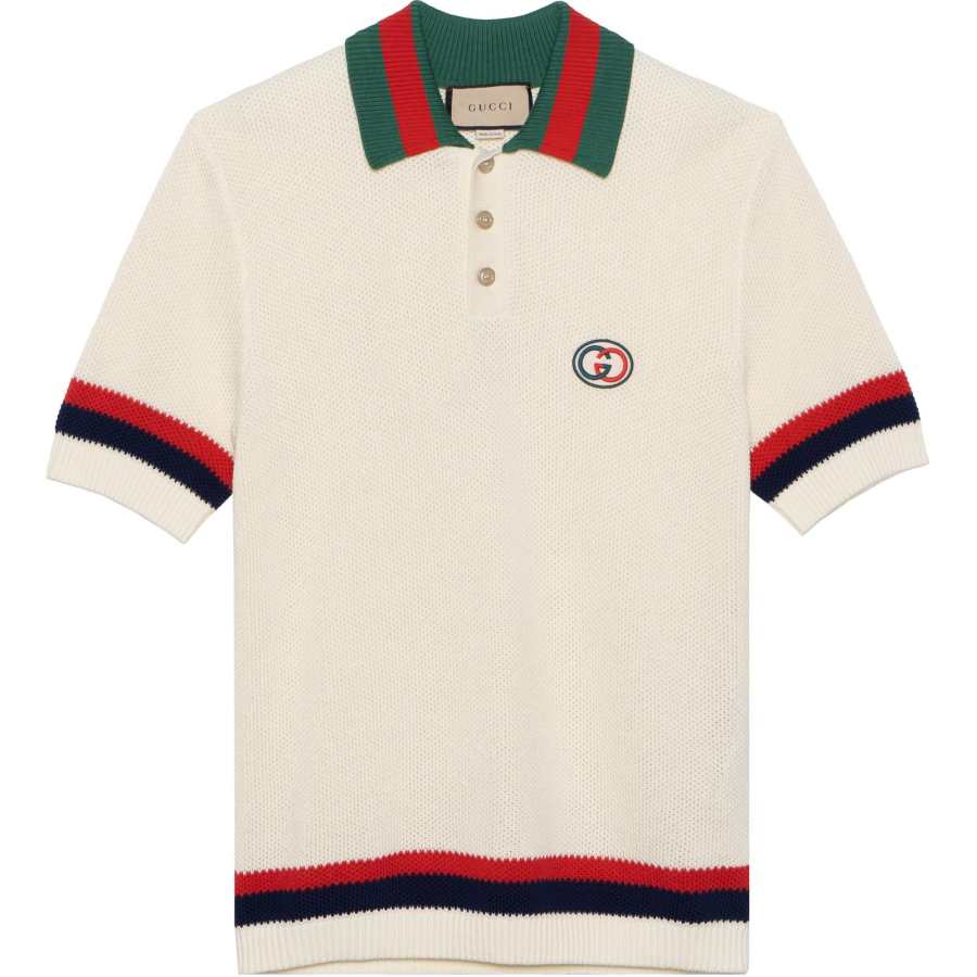GUCCI Polo Shirts Men's Ivory Polo Collar Moderate