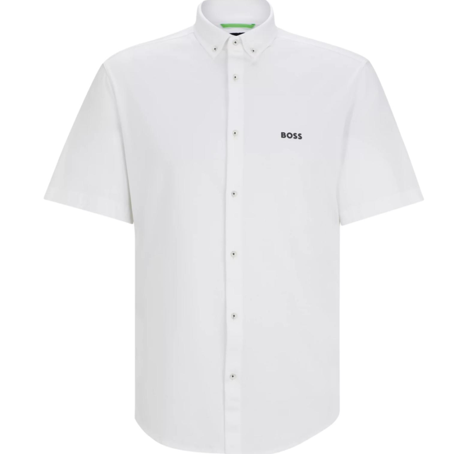 HUGO BOSS Regular Fit Shirt In Cotton Piqué Jersey Shirt Men's White