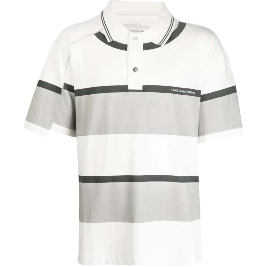 Feng Chen Wang striped cotton polo shirt