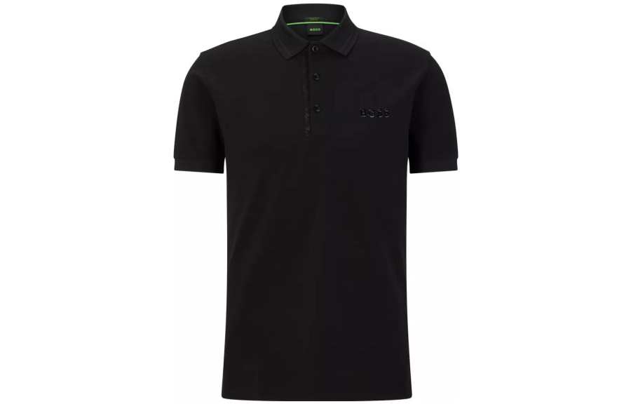 HUGO BOSS Polo Shirts Men's Black Polo Collar Moderate Straight Fit