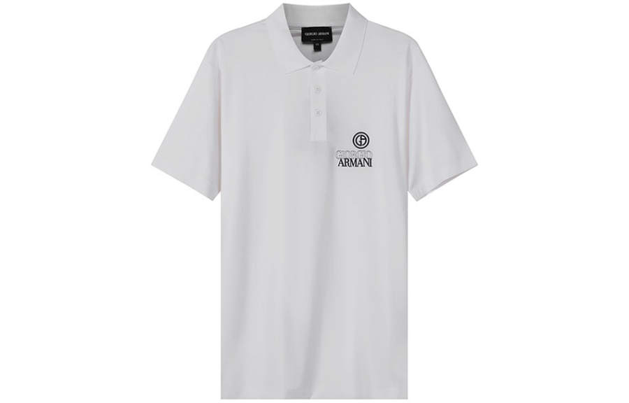 GIORGIO ARMANI Polo Shirts Men's Optical White Polo Collar Moderate Straight Fit