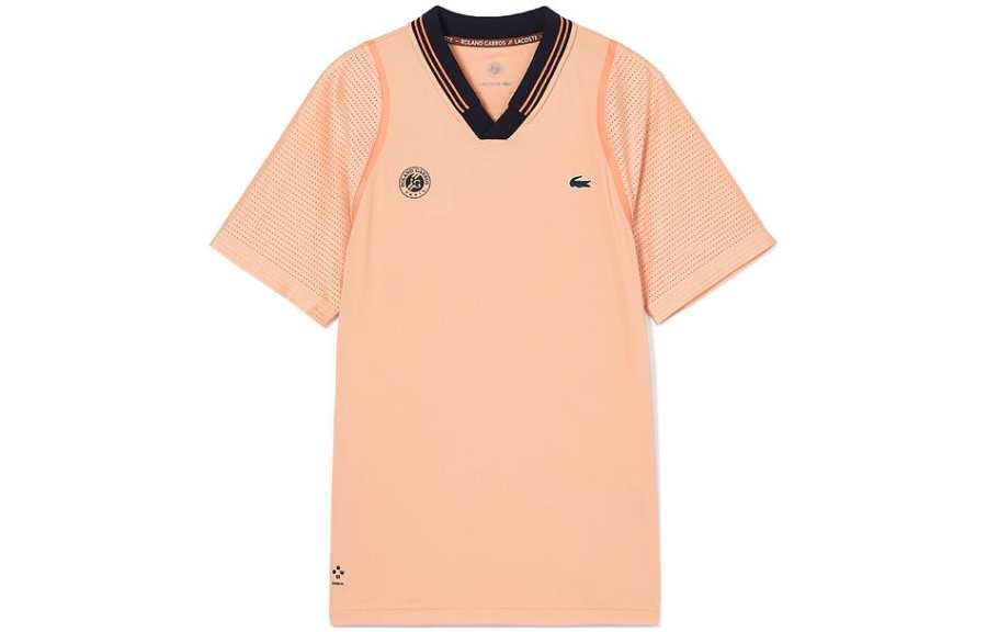 LACOSTE Polo Shirts Men's Orange V Neck Moderate Straight Fit
