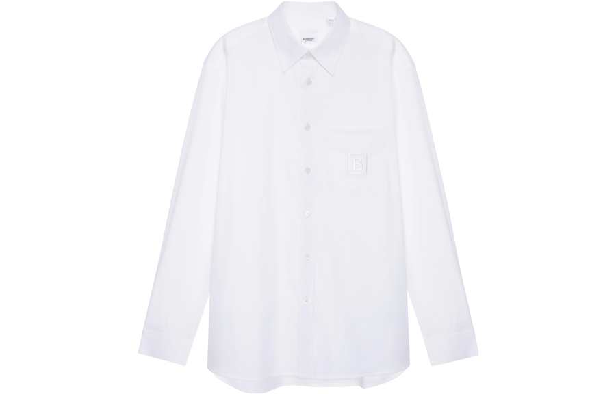 Burberry FW22 Men Embroidery Point Collar Long Sleeve Shirt White