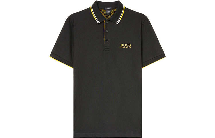 HUGO BOSS Polo Shirts Men's Black Polo Collar Moderate Straight Fit