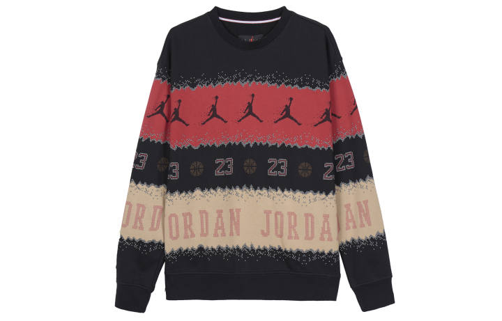 Jordan Jordan Essentials Holiday Logo Print Crew Neck Fleece Lined Casual Long Sleeved Sweatshirt Men's Red Black
