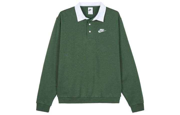 Nike Nike Club Fleece Bushed Back Long Sleeve Polo Shirt Green