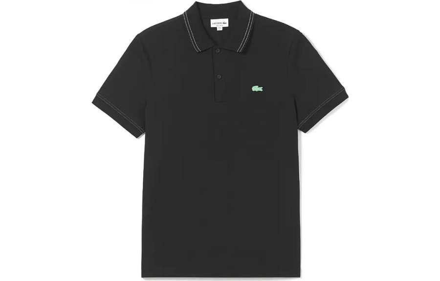 LACOSTE Polo Shirts Men's Black Polo Collar Moderate Straight Fit
