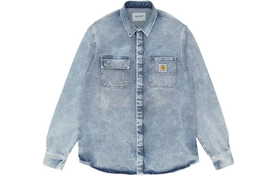 Carhartt WIP Shirts Men's Light Blue Lapel Moderate Straight Fit