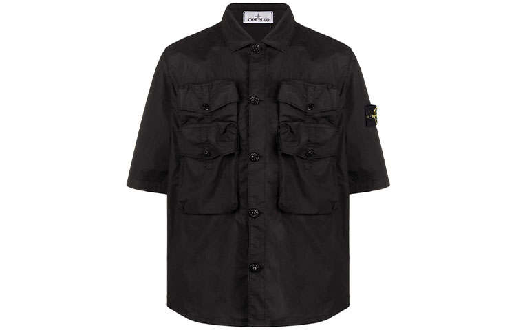 STONE ISLAND Shirts Men's Black Polo Collar Moderate Shirt