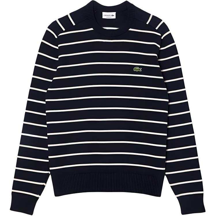 LACOSTE Lacoste logo-patch striped cotton jumper