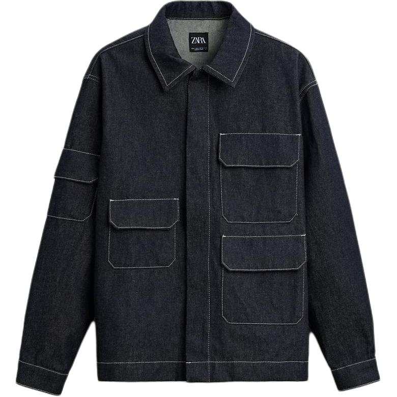 ZARA Shirts Men's Blue Lapel Moderate Denim
