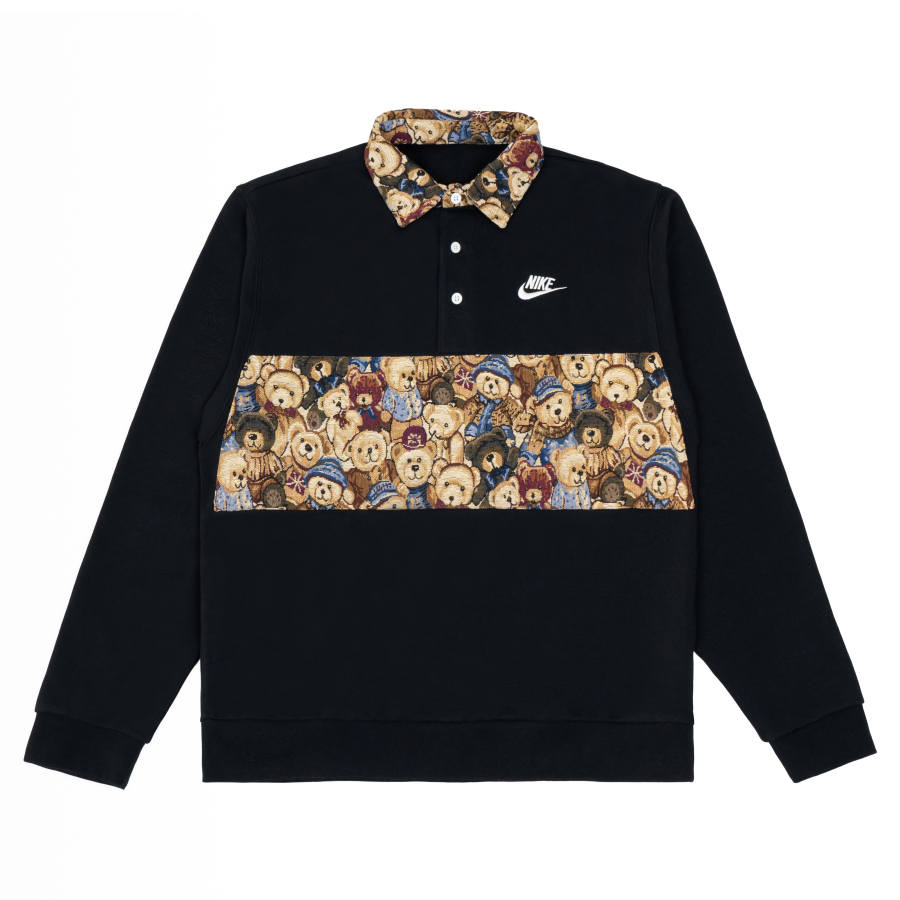 Nike Nike Bear Multicolor Fleece Lined Logo Embroidery Long Sleeved Polo Shirt Unisex Black