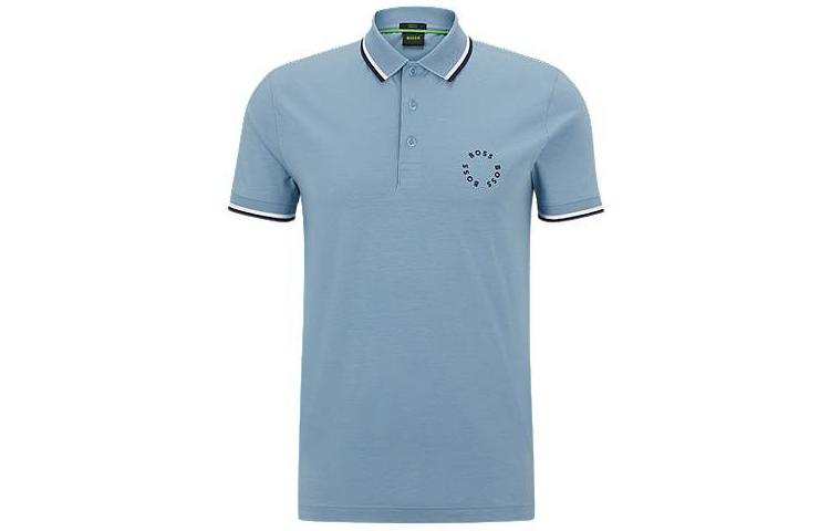 HUGO BOSS Polo Shirts Men's Blue Polo Collar Moderate Straight Fit