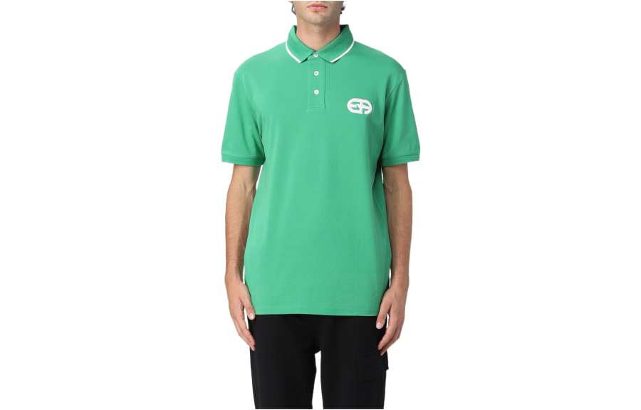EMPORIO ARMANI Polo Shirts Men's Green Crew Neck Moderate Straight Fit
