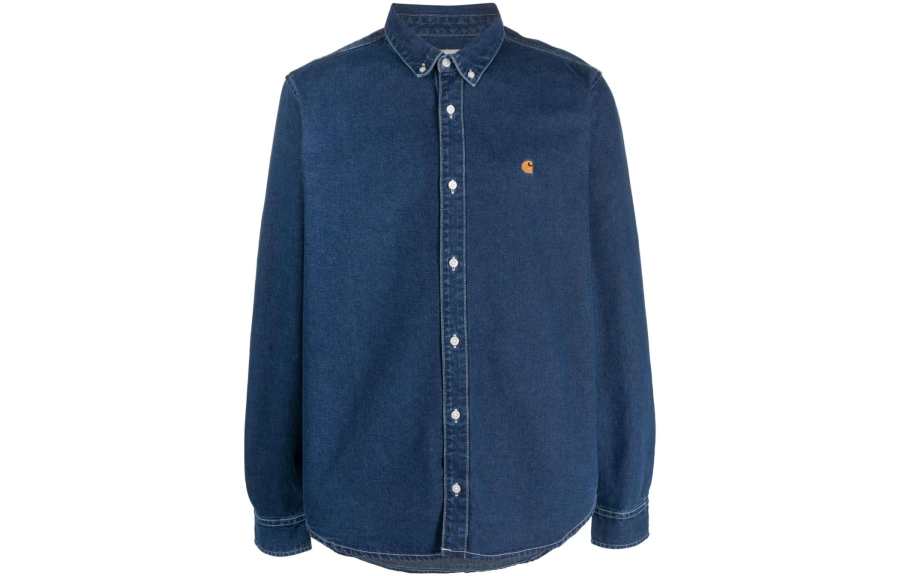 Carhartt WIP Logo Embroidered Buttoned Denim Shirt