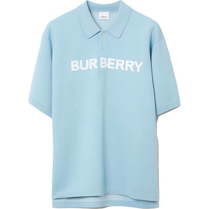 Burberry Men's Logo Detail Wool Cotton Polo Shirt 'Duck Blue'