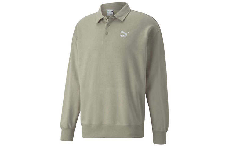PUMA Sports Life Collection Polo Shirts Men's Pea Green Polo Collar Moderate Straight Fit