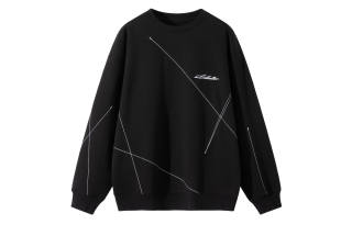 Lilbetter Irregular Line Color Block Crew Neck Long Sleeved Pullover Top With Letter Embroidery And Fleece Lining