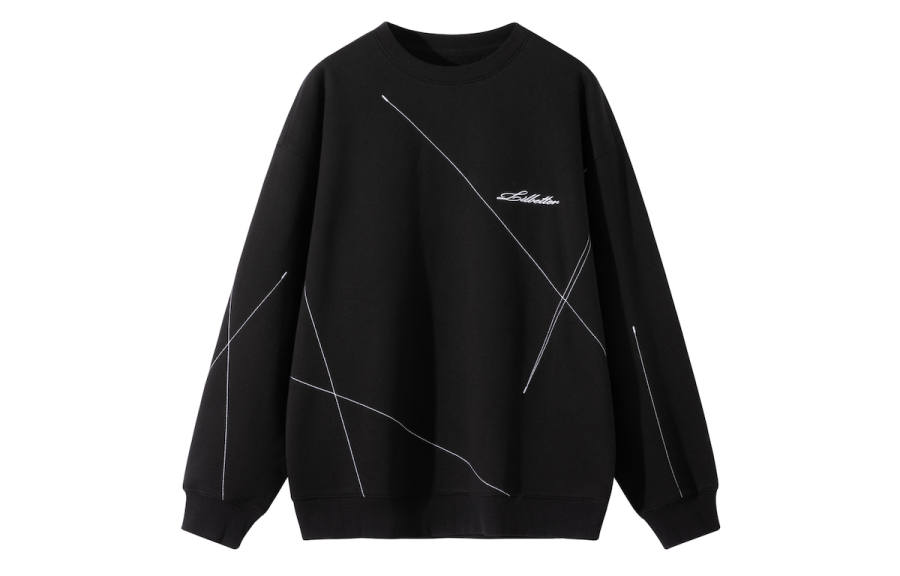 Lilbetter Irregular Line Color Block Crew Neck Long Sleeved Pullover Top With Letter Embroidery And Fleece Lining