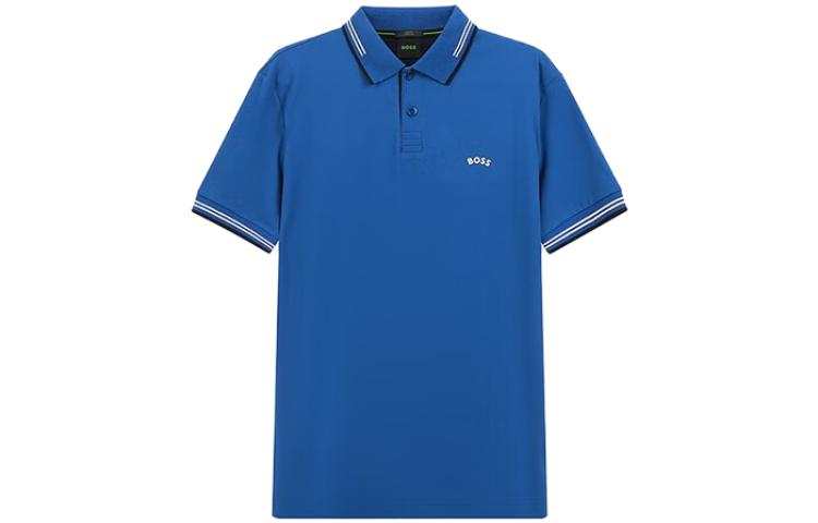 HUGO BOSS SS23 Men's Curved Logo Short-Sleeve Polo Shirt Blue