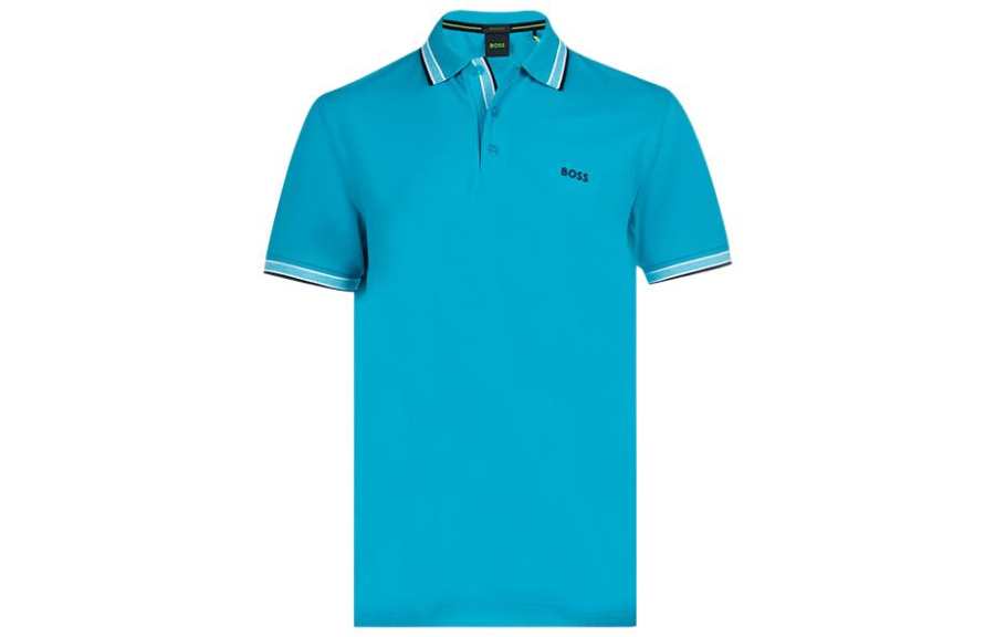 HUGO BOSS Polo Shirts Men's Blue Polo Collar Moderate Straight Fit