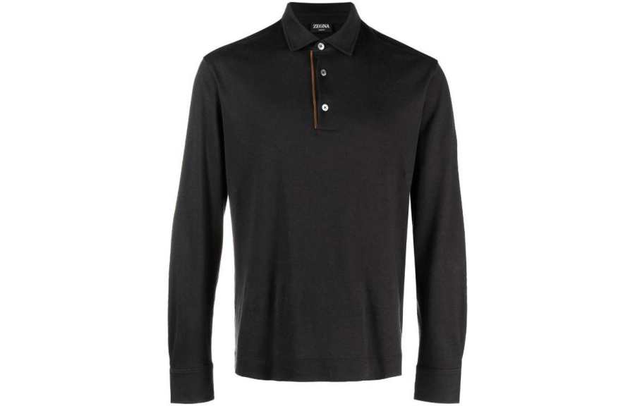 Zzegna Polo Shirts Men's Black Polo Collar Moderate Straight Fit