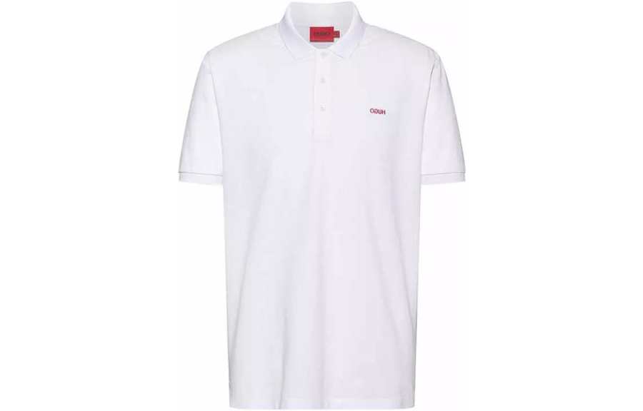 HUGO BOSS Polo Shirts Men's White Polo Collar Moderate Straight Fit